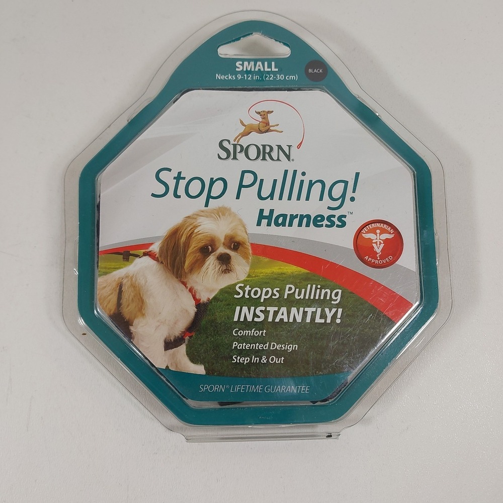 Sporn stop pulling dog cat pet harness size small neck 9-12 inch Black